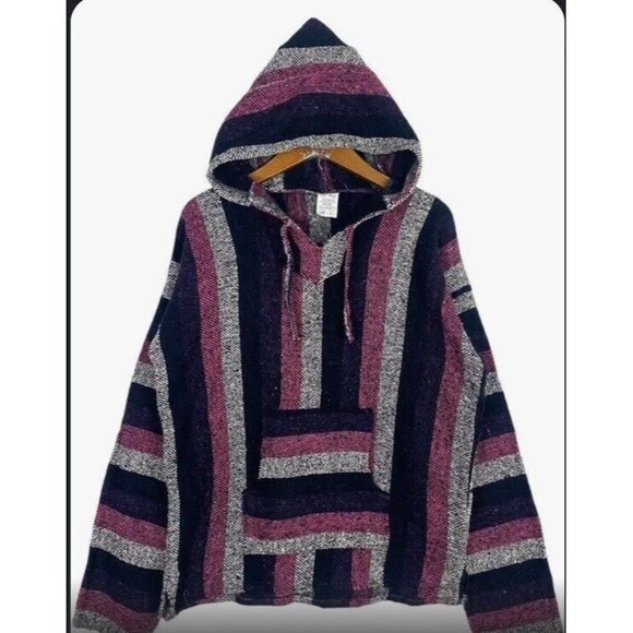 Vel Mex Mexican ART Poncho Pullover Hoodie Stripe Surf Skate Indie Pocket -M - Picture 1 of 4
